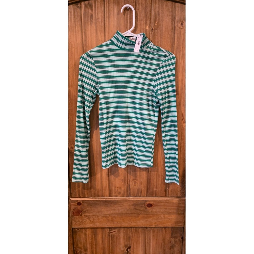 NWT Victoria's Secret Pink T-Shirt Womens XS White Green Striped‎ Long Sleeve